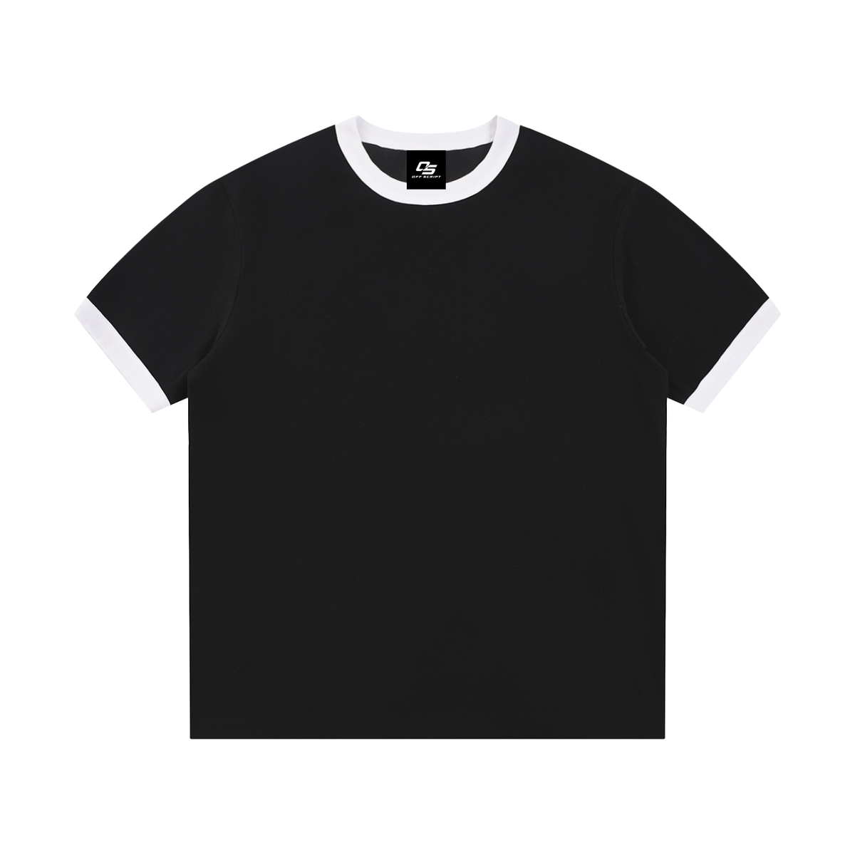 Black Unisex Contrast-Edge Ribbed Crewneck T-Shirt front view