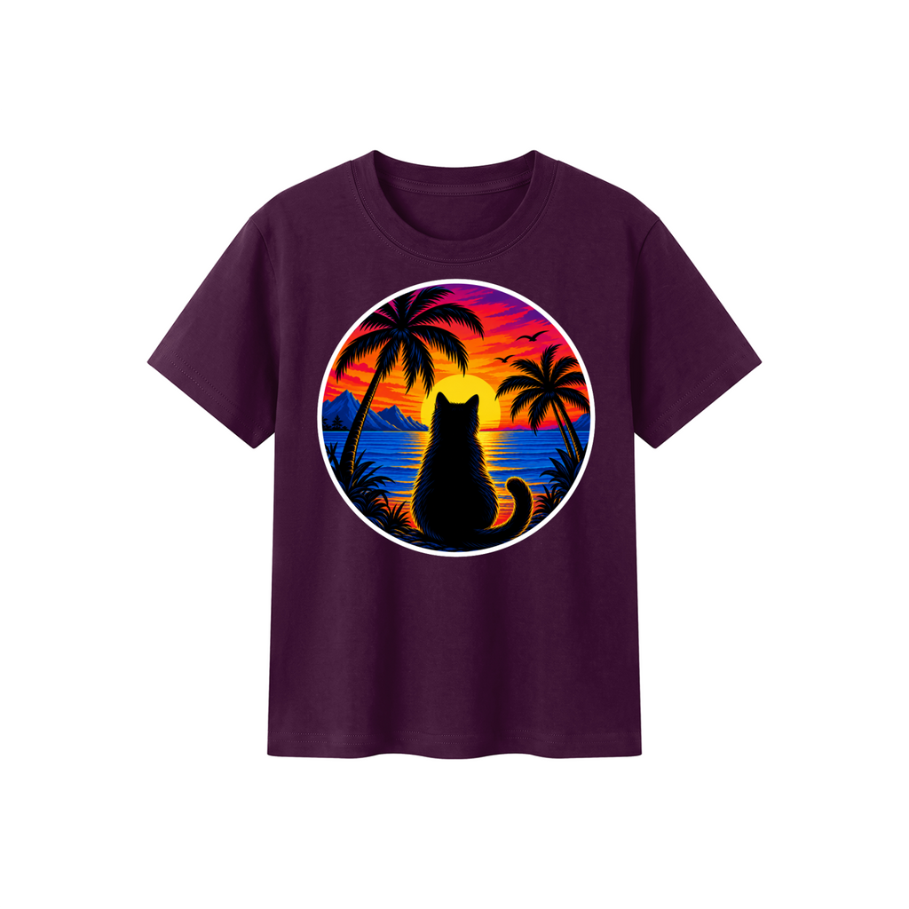Sunset Cat Kids' Crewneck Short-Sleeve T-Shirt