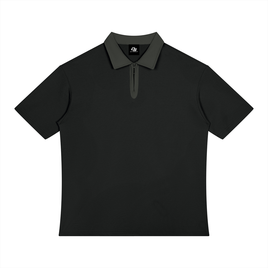 Black with Gray Unisex Color Block Quarter-Zip Polo Shirt front product view