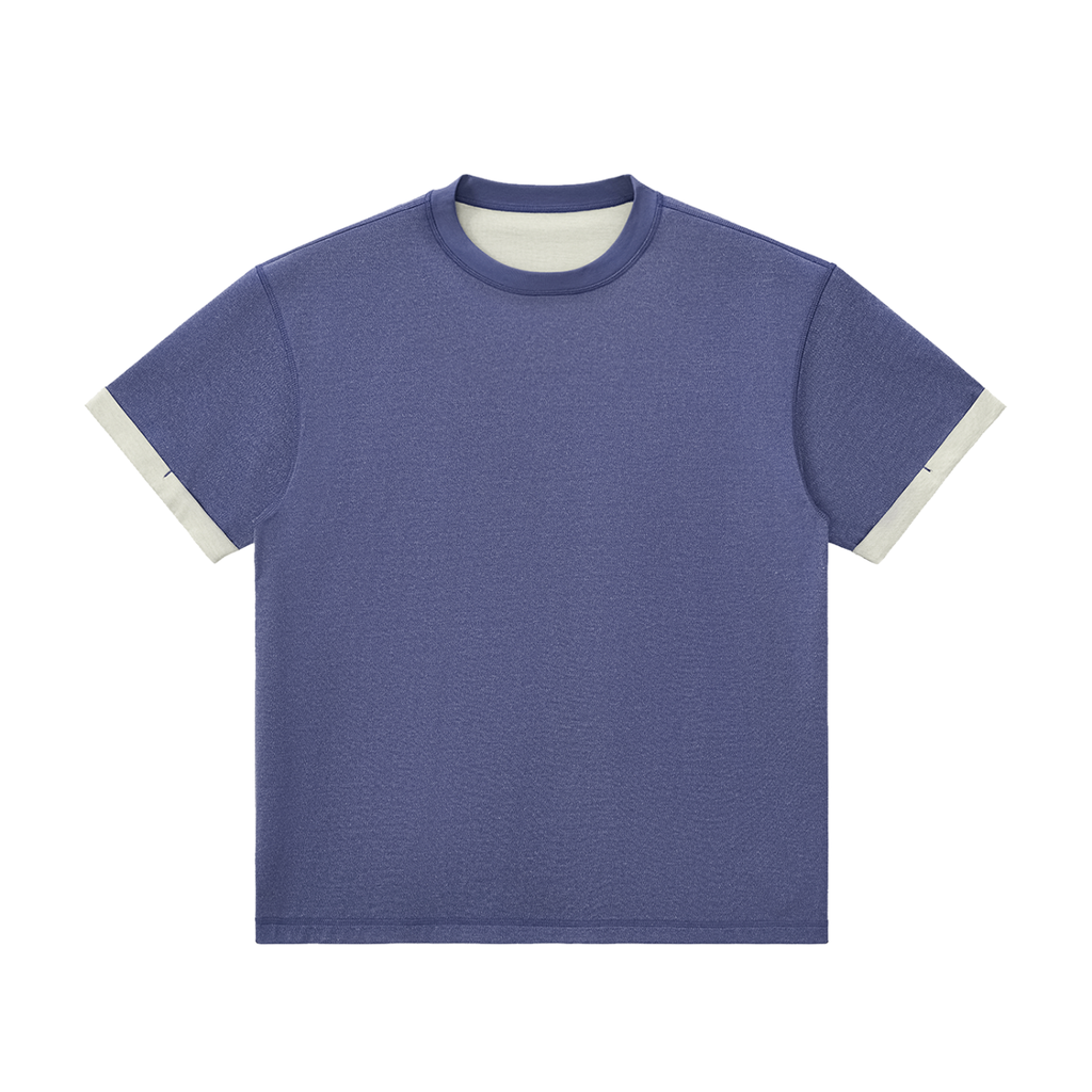 Midnight Blue Unisex Contrast-Cuff T-Shirt front view