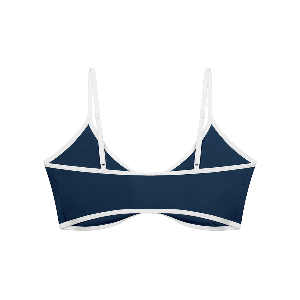 Off Script Women’s Colour-Block Ruched V-Neck Sports Bra - Navy Blue - back mockup