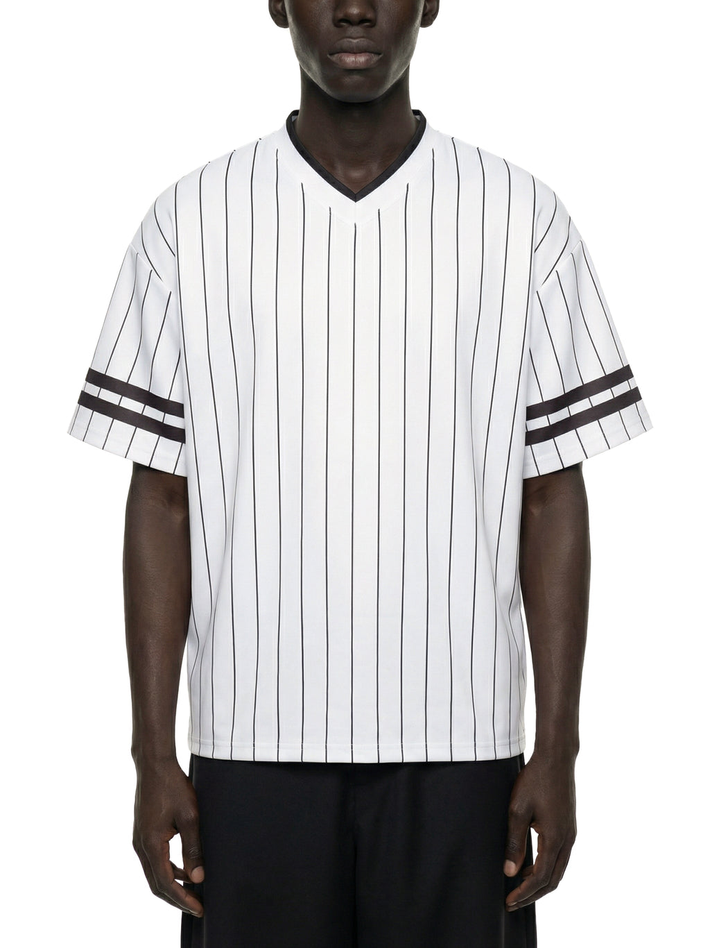 Unisex Striped Loose V-Neck T-Shirt