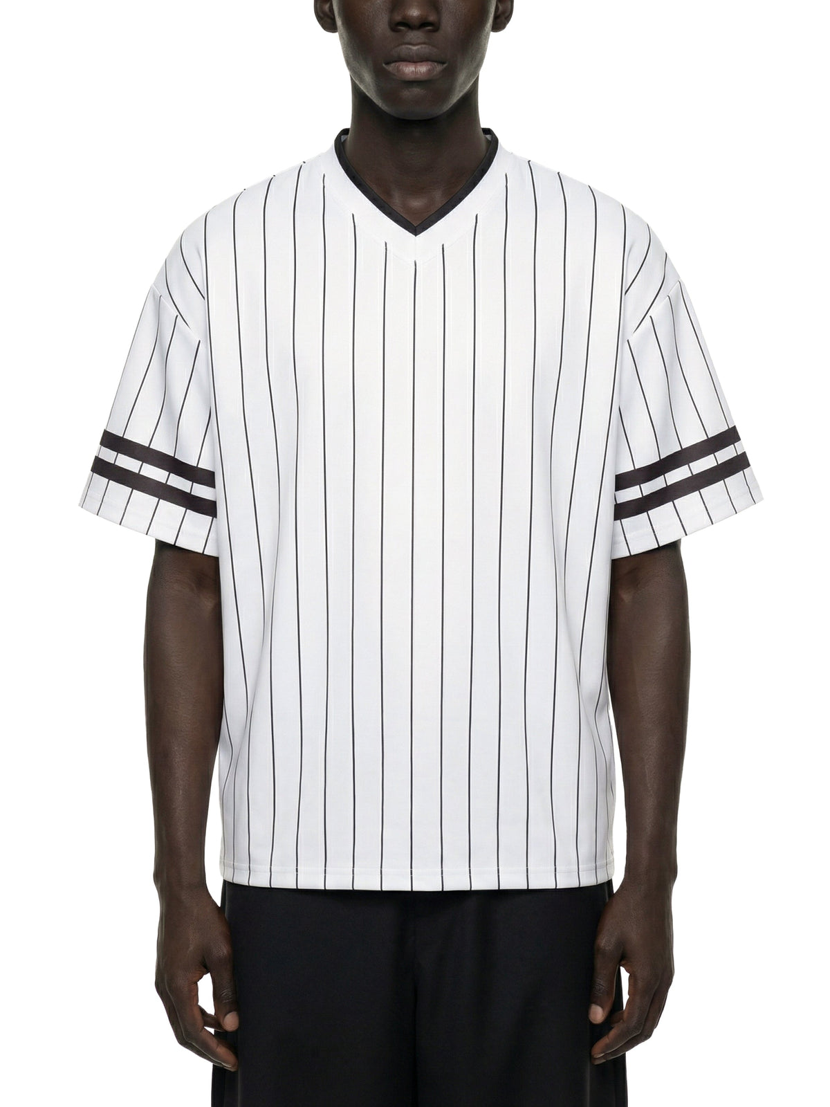 Unisex Striped Loose V-Neck T-Shirt