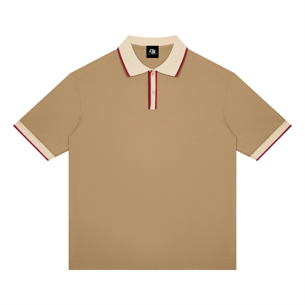 Khaki with Beige Camel Unisex Color Block Polo Shirt front product view