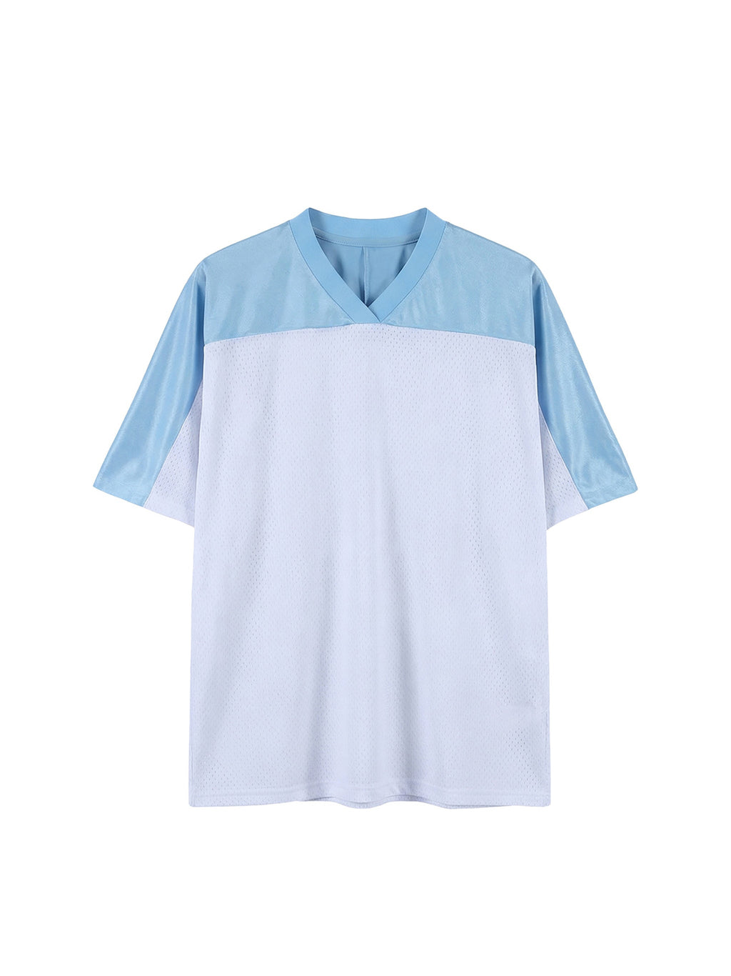 Blue with White Unisex Oversized Mesh V-Neck Soccer Jersey front view