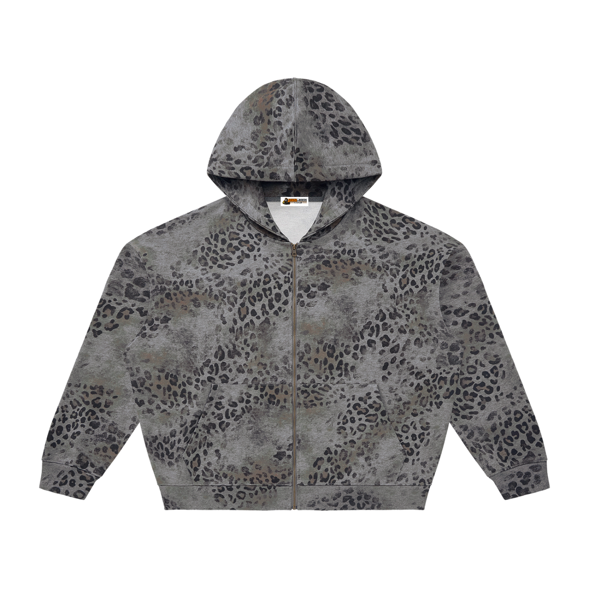 Unisex Vintage Wash Leopard Full Zip Hoodie