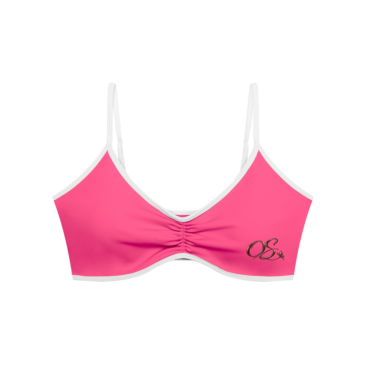 Off Script Women’s Colour-Block Ruched V-Neck Sports Bra - Rose Pink - front mockup