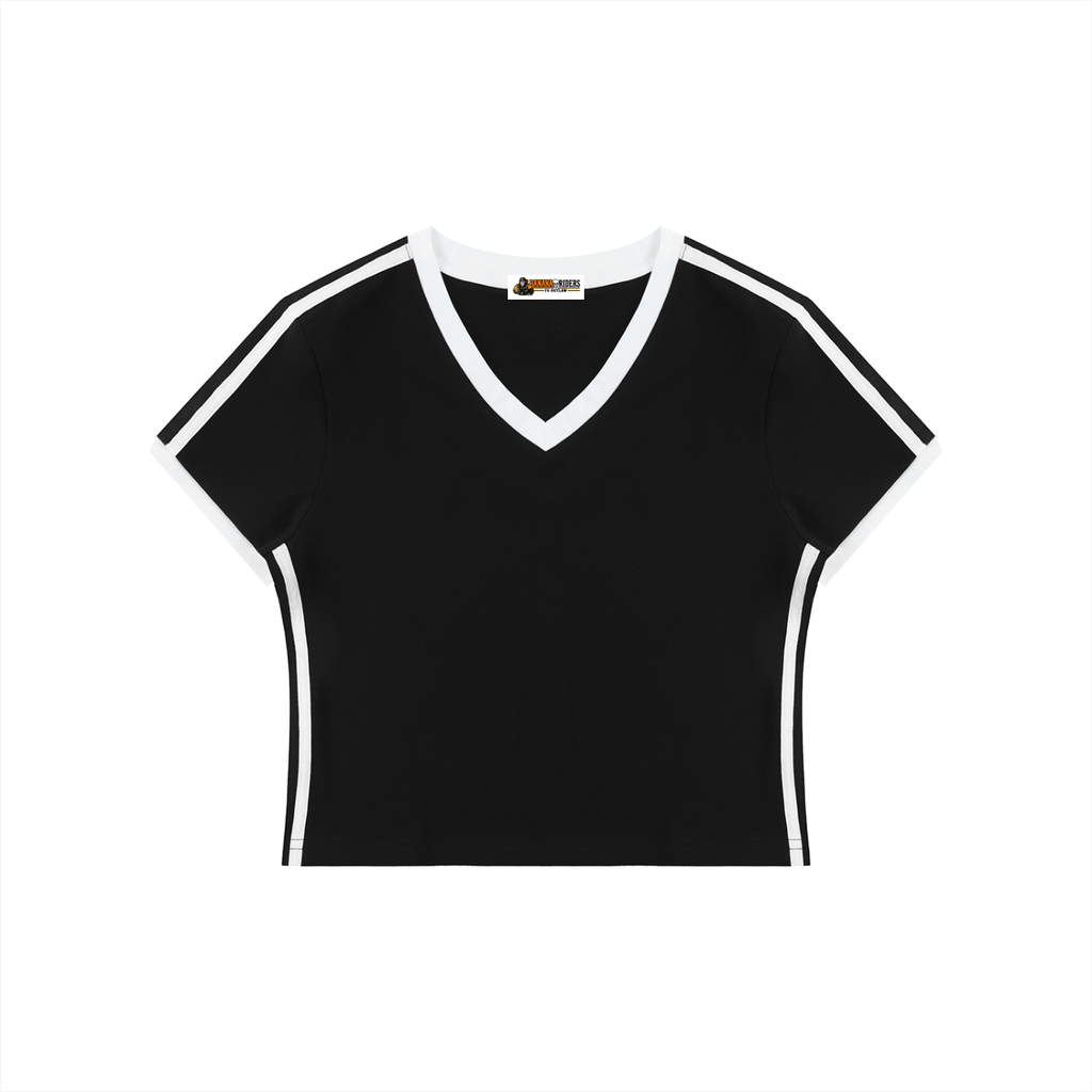 Women's Retro Binding V-Neck Crop T-Shirt