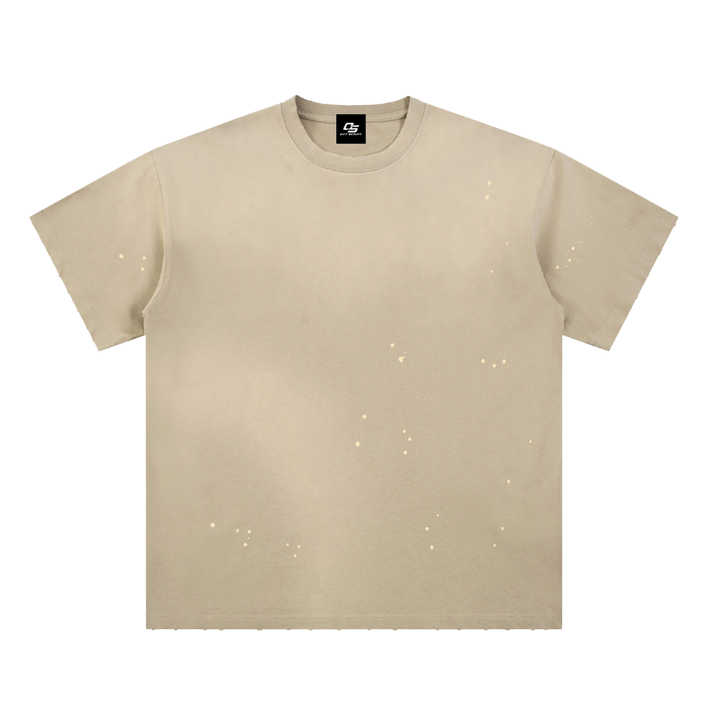 Apricot Hand-Frayed Sunfade Paint Splatter T-Shirt front view