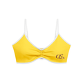 Off Script Women’s Colour-Block Ruched V-Neck Sports Bra - Yellow - front mockup
