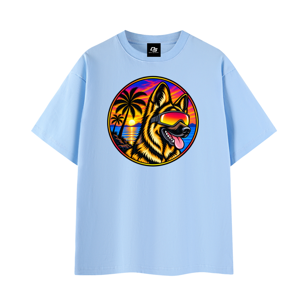German Shepherd Sunset Graphic T-Shirt – Blue