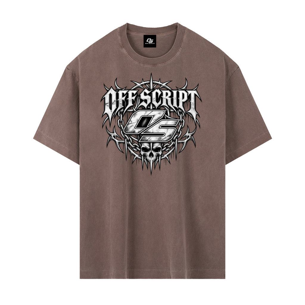 Off Script Gothic Skull Vintage Washed Oversized Cotton T-Shirt V3