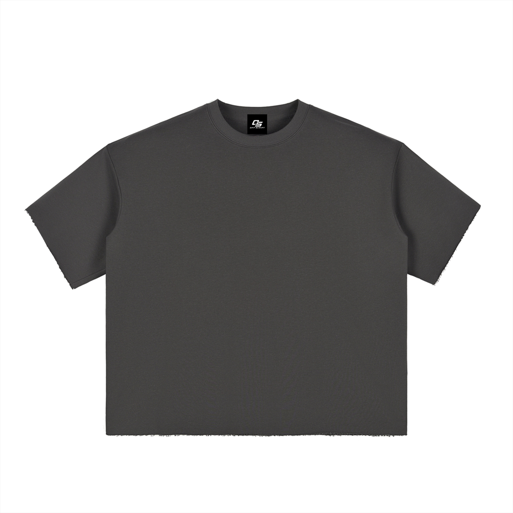 Dark Grey Unisex Boxy Half-Sleeve Raw-Edge T-Shirt front view