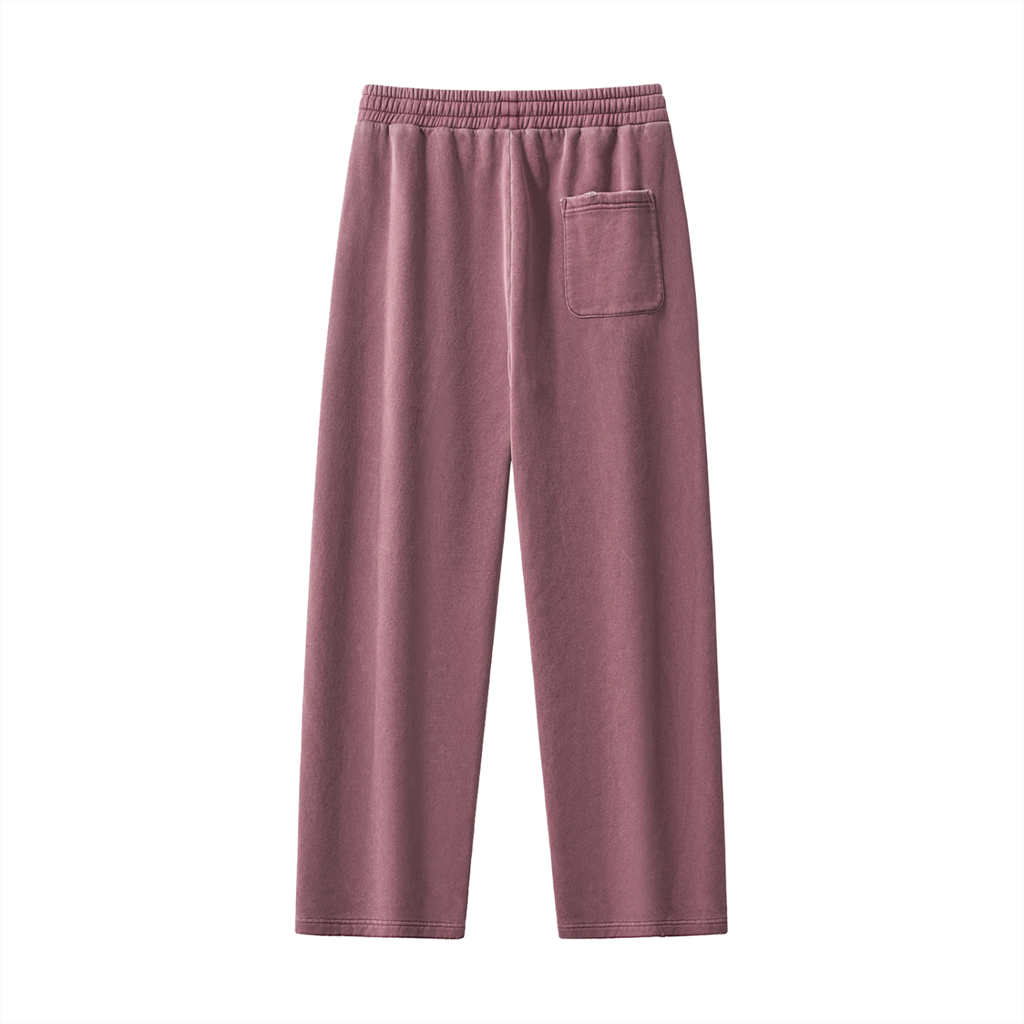 Unisex Frayed Enzyme-Washed Fleece Sweatpants – Red back view