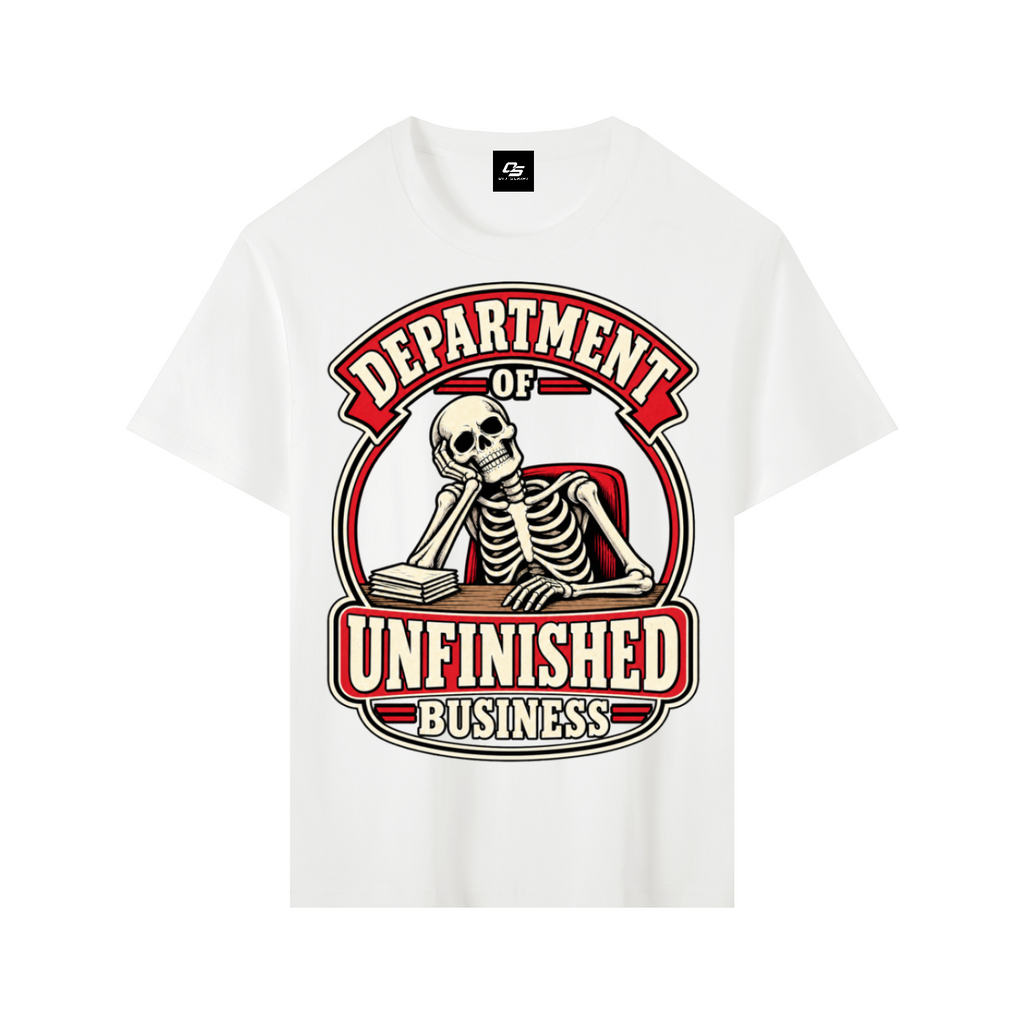 Department of Unfinished Business Pure Cotton Unisex T-Shirt – Lucent White