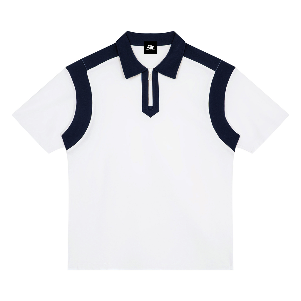Unisex Color Block Quarter Zip Polo Shirt