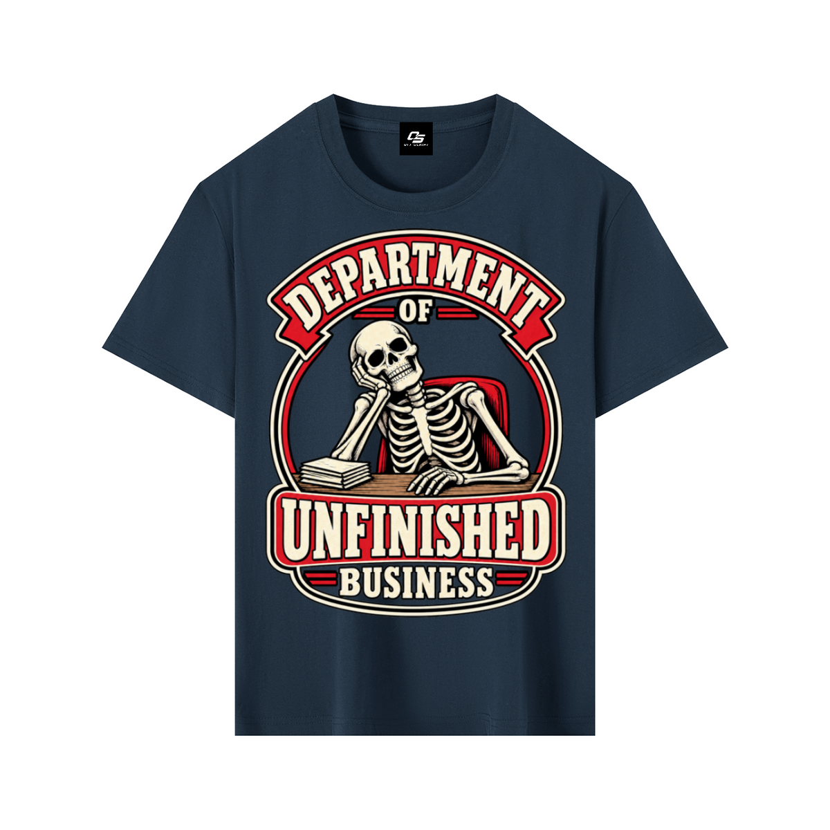 Department of Unfinished Business Pure Cotton Unisex T-Shirt – Navy Blue