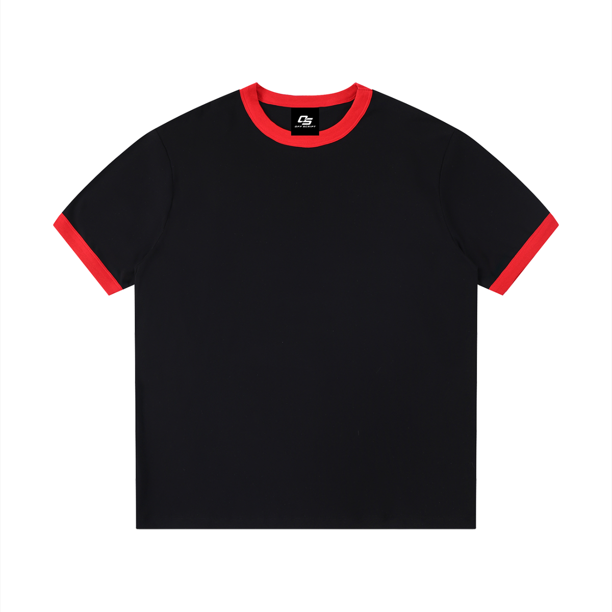 Black with Red Unisex Contrast-Edge Ribbed Crewneck T-Shirt front view