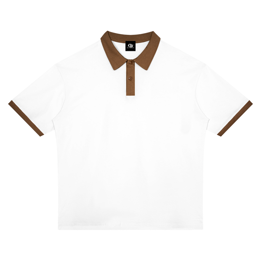 White with Brown Unisex Color Block Polo Shirt front product view