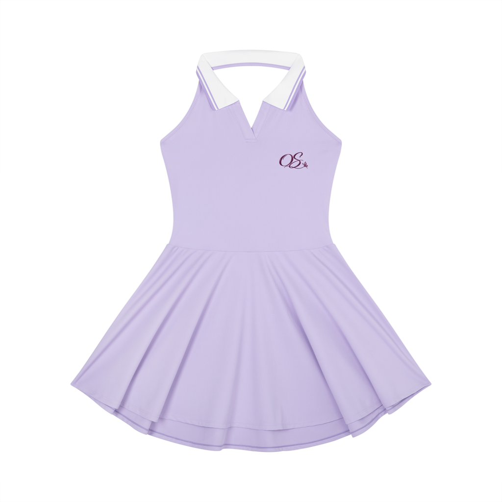 Off Script Women's Collared Halter A-Line Tennis Dress - Purple front