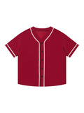 Red Unisex Contrast Piped Button-Up Jersey front view