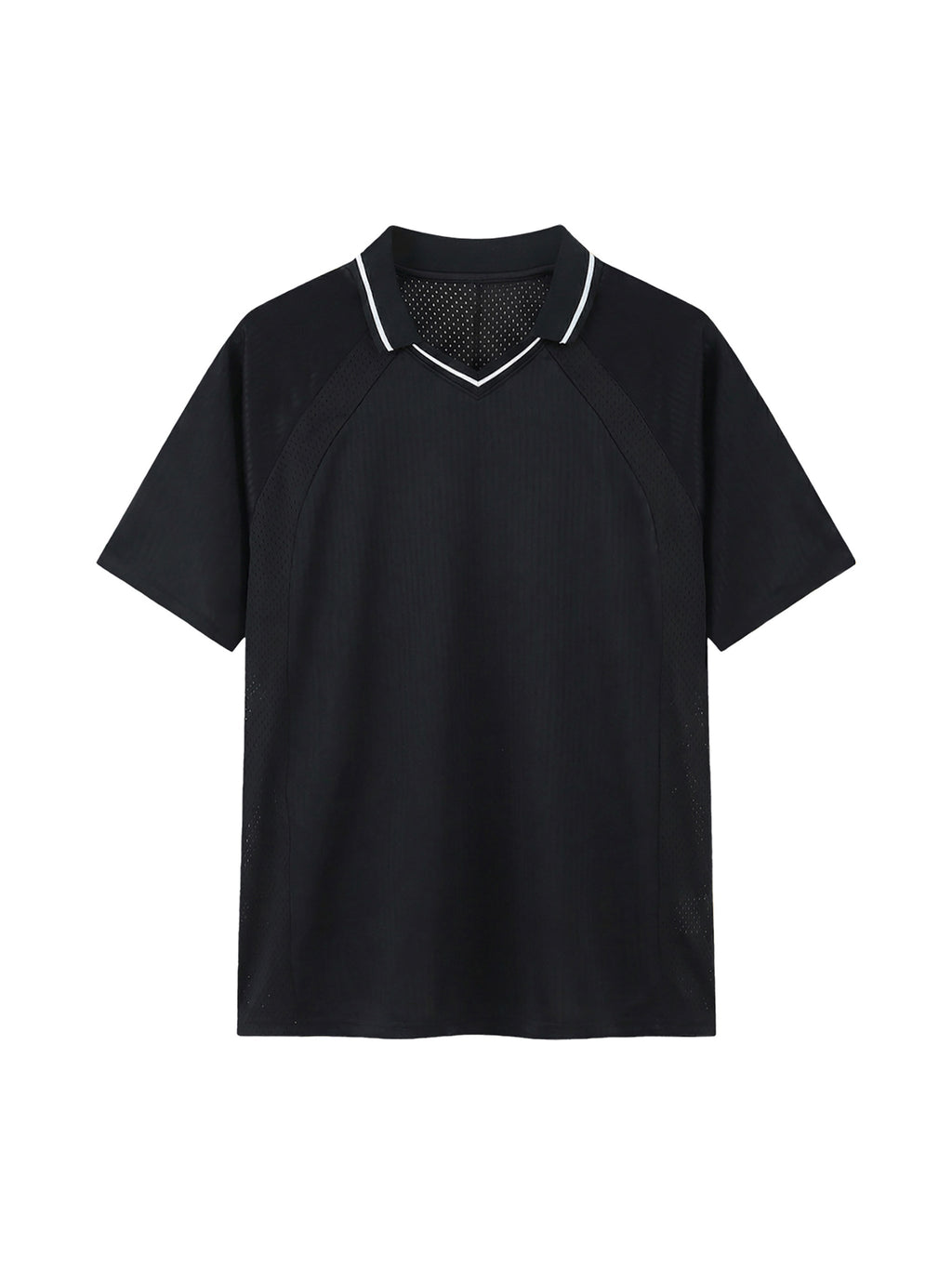 Black Unisex Striped V-Neck Soccer Jersey front view