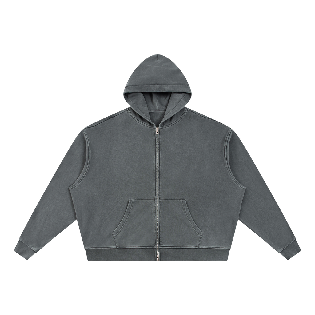 Unisex Vintage Wash Full Zip Boxy Hoodie