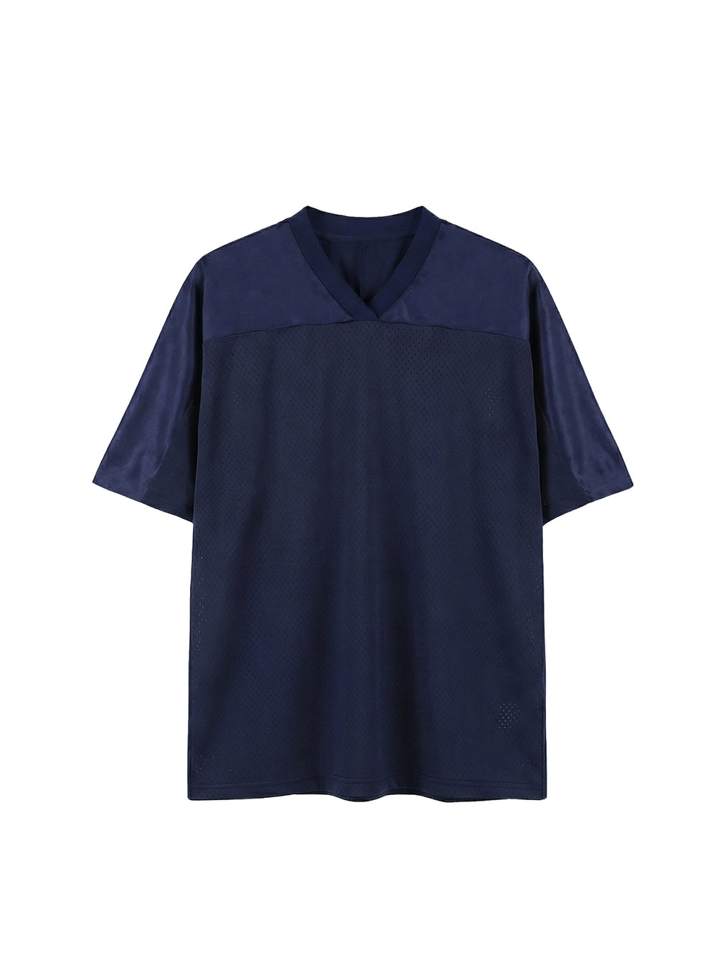 Navy Blue with Grey Blue Unisex Oversized Mesh V-Neck Soccer Jersey front view
