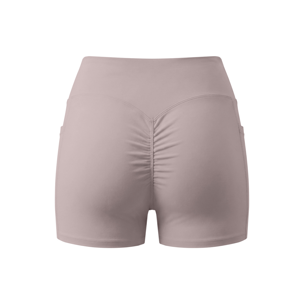 Women’s High Rise Pocket Yoga Shorts - Ash Purple - back 3D mockup