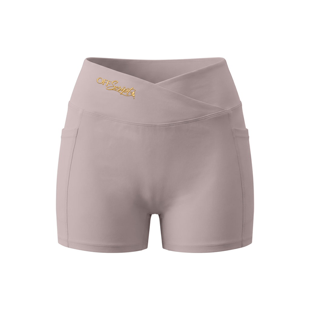 Women’s High Rise Pocket Yoga Shorts - Ash Purple - front 3D mockup