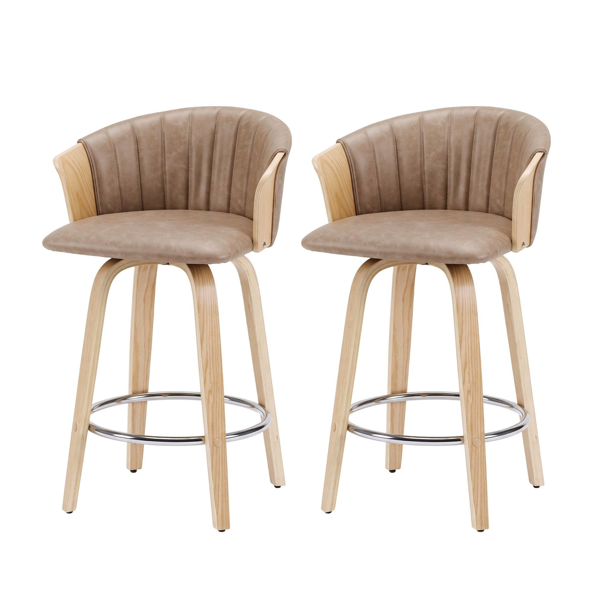 Artiss Wooden Bar Stools Set of 2 Swivel Kitchen Counter Stools Chair 66cm Khaki — product photo 2 of 10