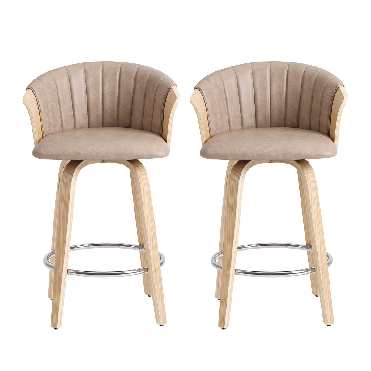 Artiss Wooden Bar Stools Set of 2 Swivel Kitchen Counter Stools Chair 66cm Khaki — product photo 4 of 10