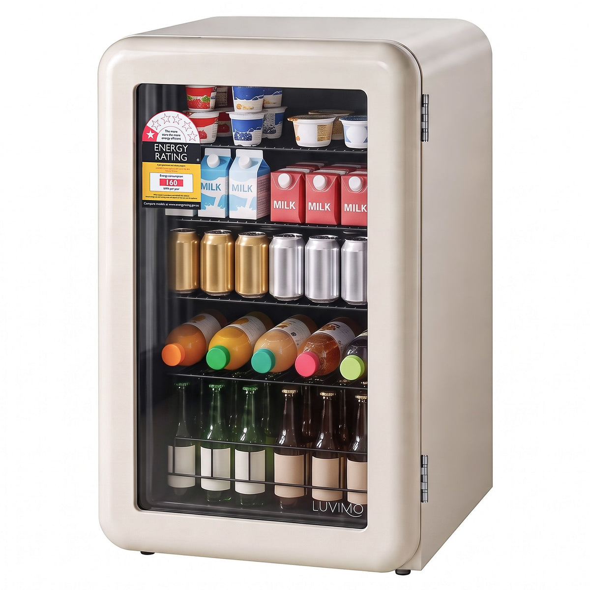 LUVIMO 130L Glass-Door Bar Fridge - White