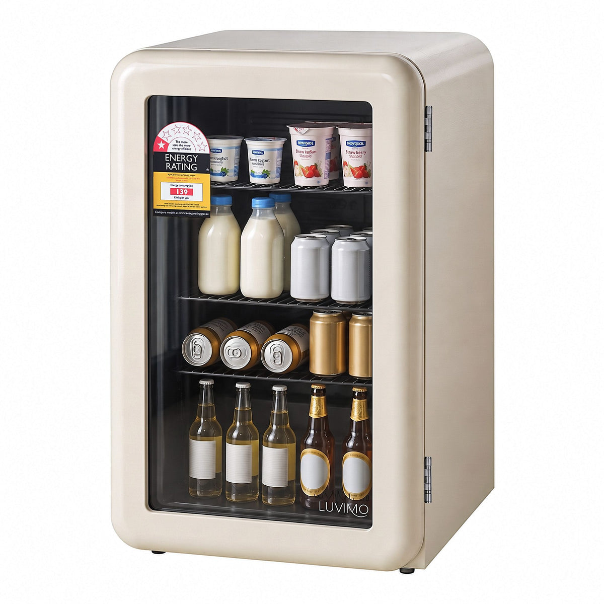 LUVIMO 70 L Glass Door Bar Fridge, Cream White