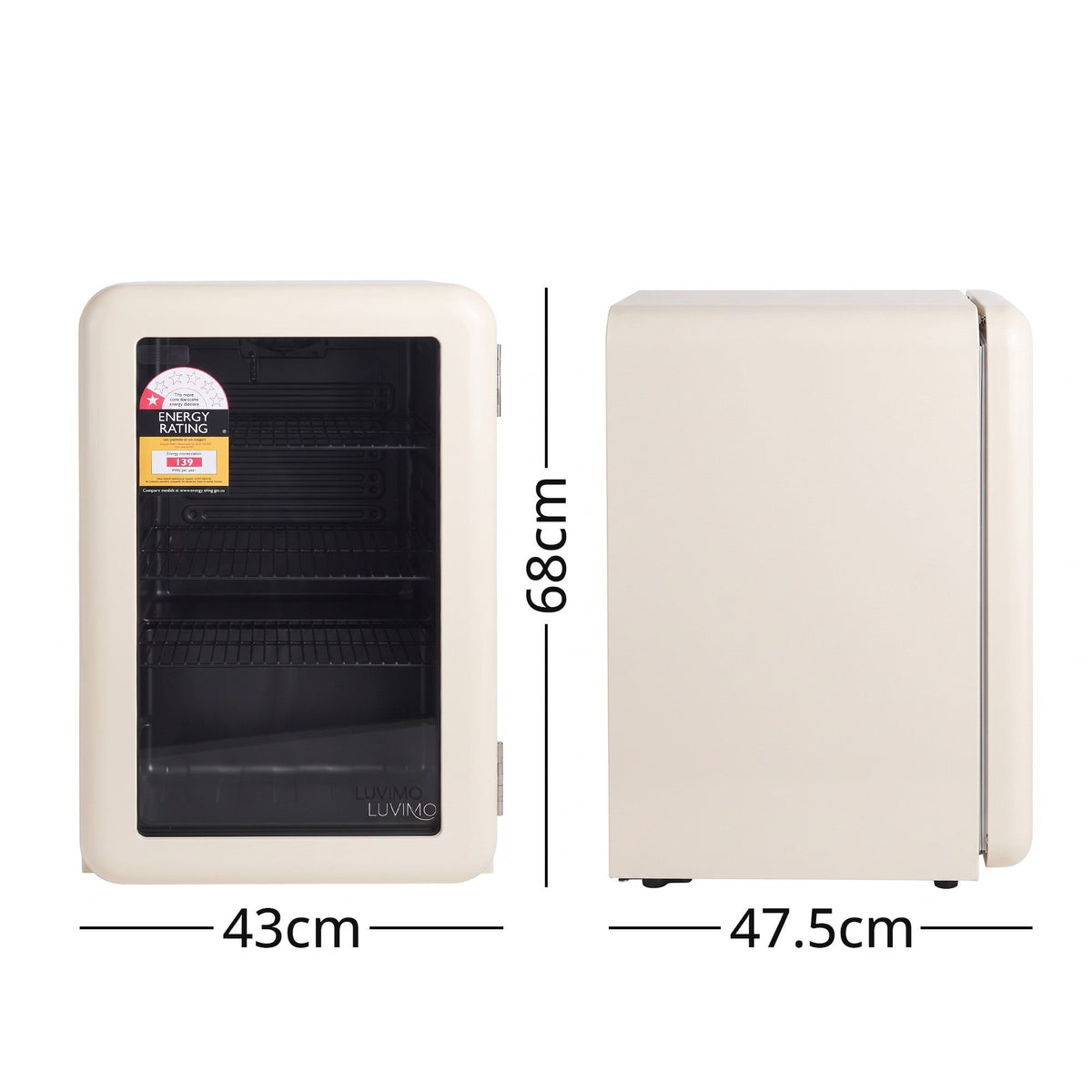 LUVIMO 70 L Glass Door Bar Fridge, Cream White