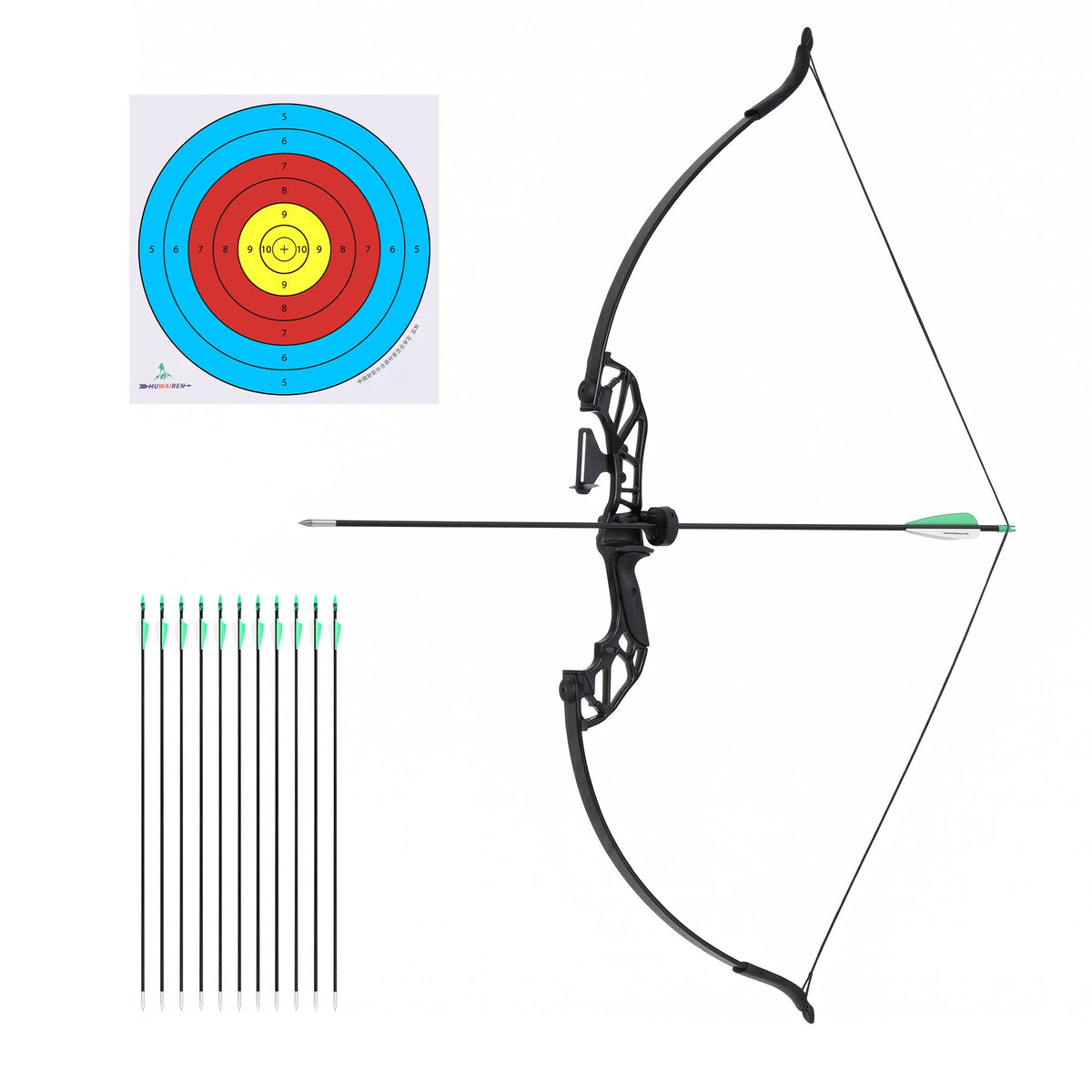 Everfit 55 lb recurve archery bow set - green - image 1
