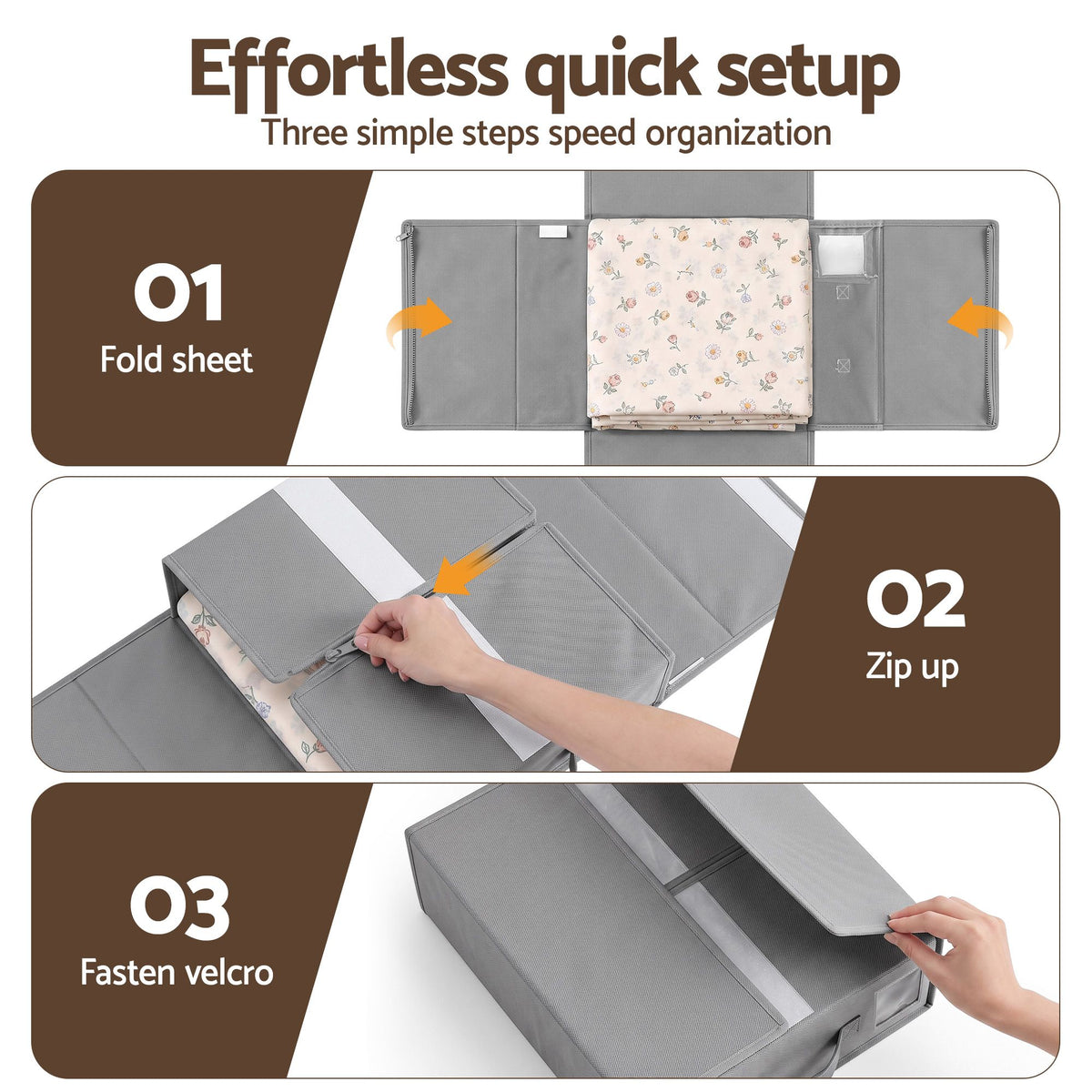 Artiss Foldable King Bedding Storage Boxes – Set of 4, Grey