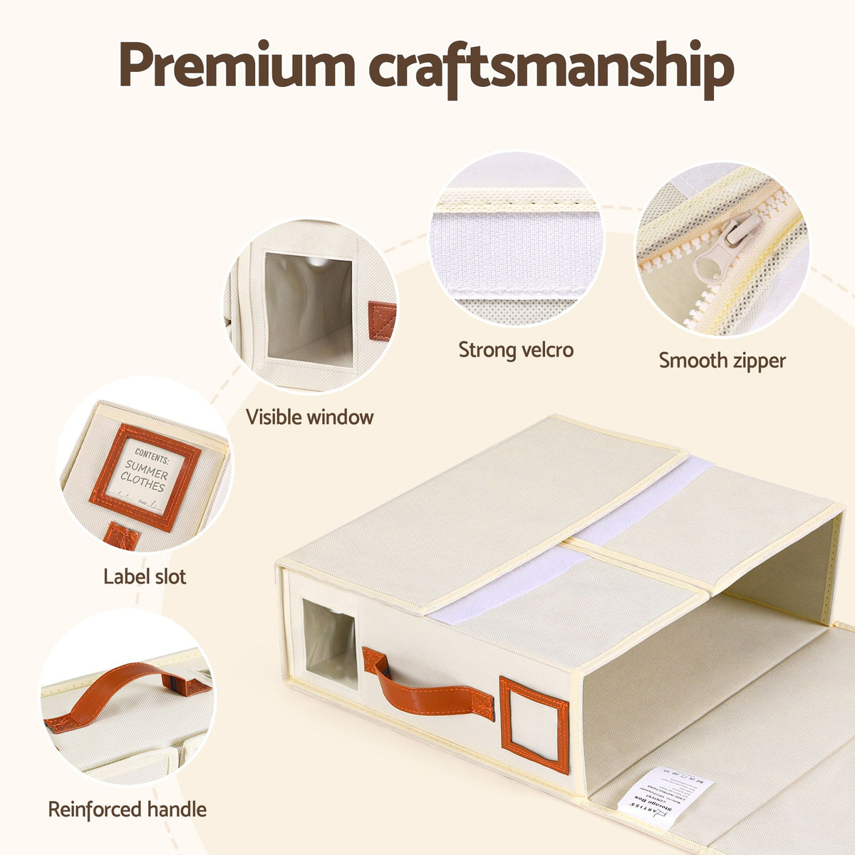 Artiss Foldable King Bedding Storage Boxes – Set of 8, Beige