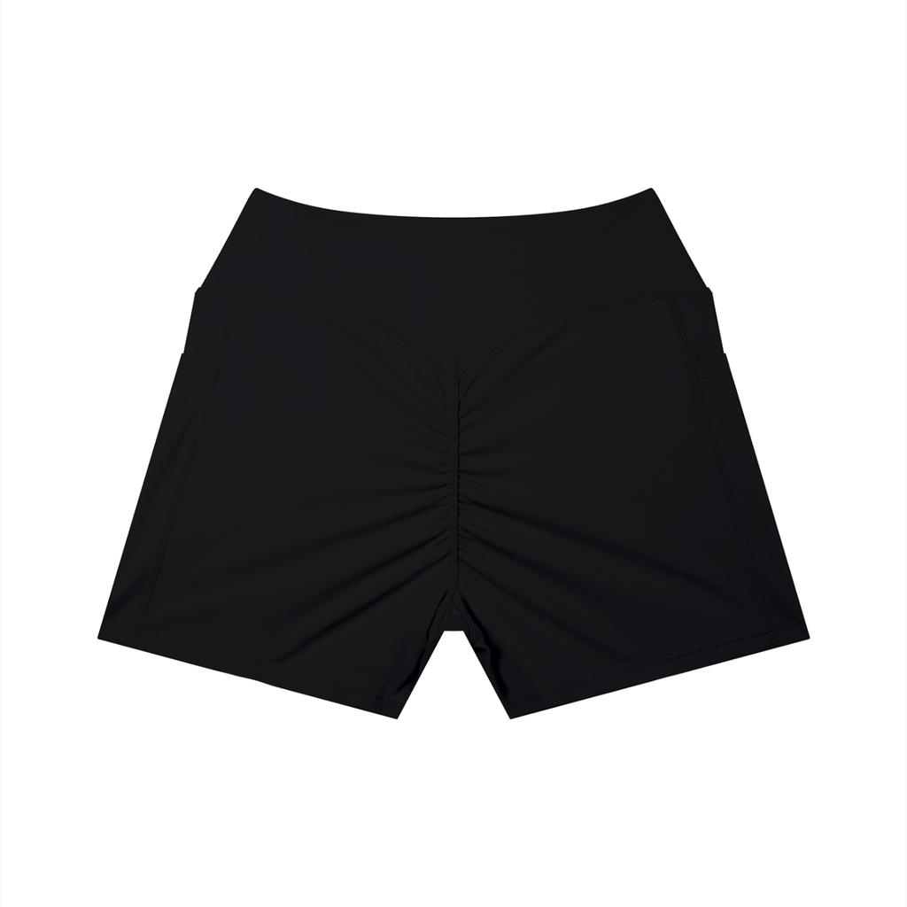 Women’s High Rise Pocket Yoga Shorts - Black - back