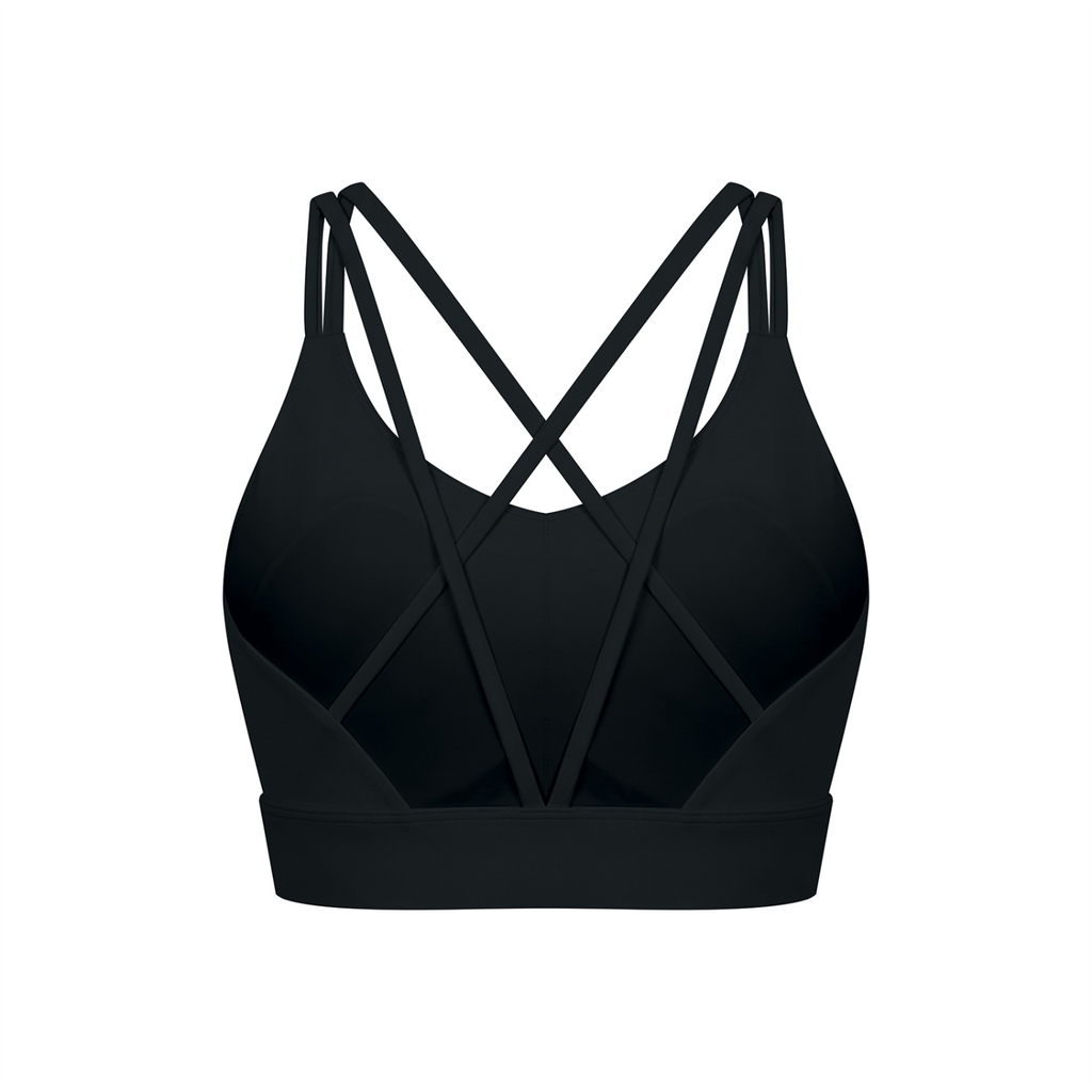 Off Script Women’s Lycra Cropped Yoga Sport Bra - Black back mockup