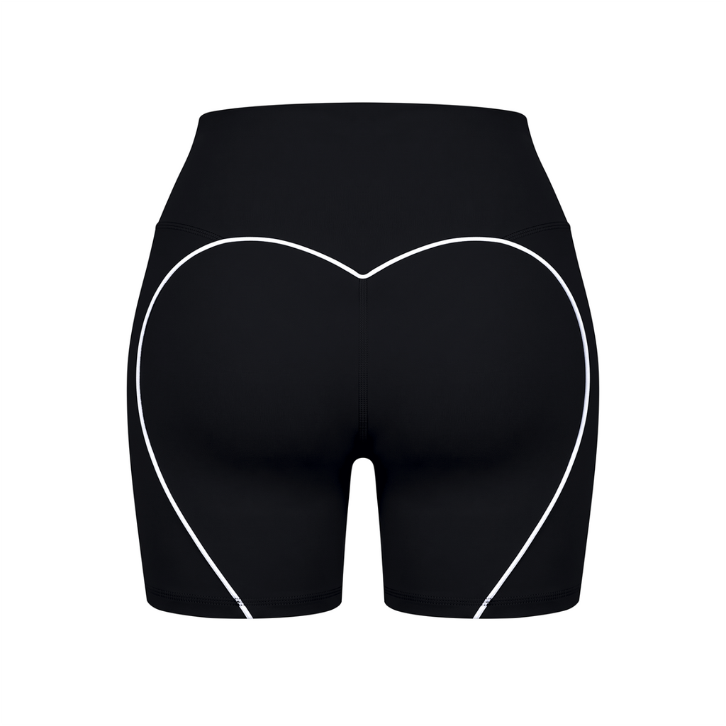 Off Script Women’s High Waisted Yoga Biker Shorts - Black back 3D mockup
