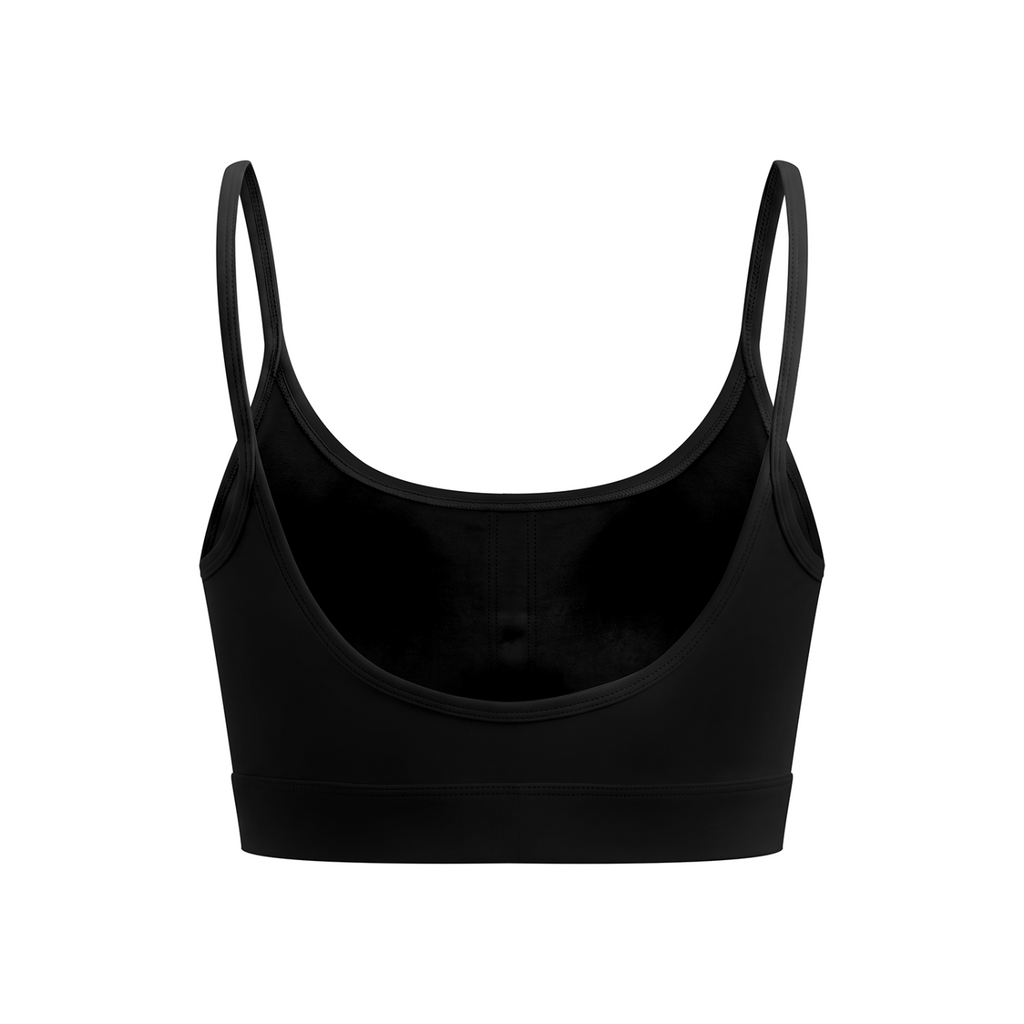 Off Script Women’s Solid U-Neck Sports Bra - Black - back mockup