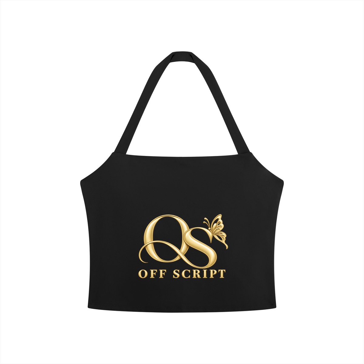 Off Script Women’s Halter Crop Sports Bra - Black front