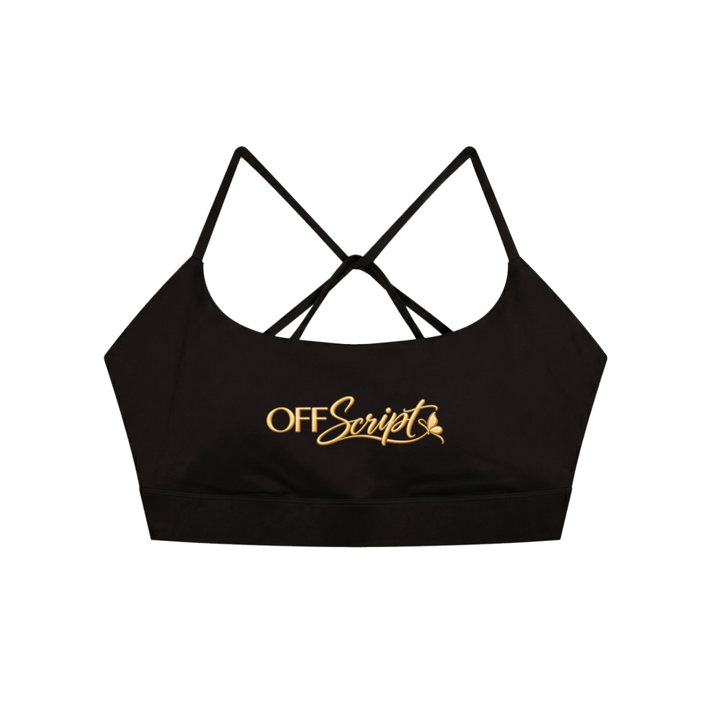 Off Script Women’s Strappy Criss-Cross Yoga Sports Bra - Black front