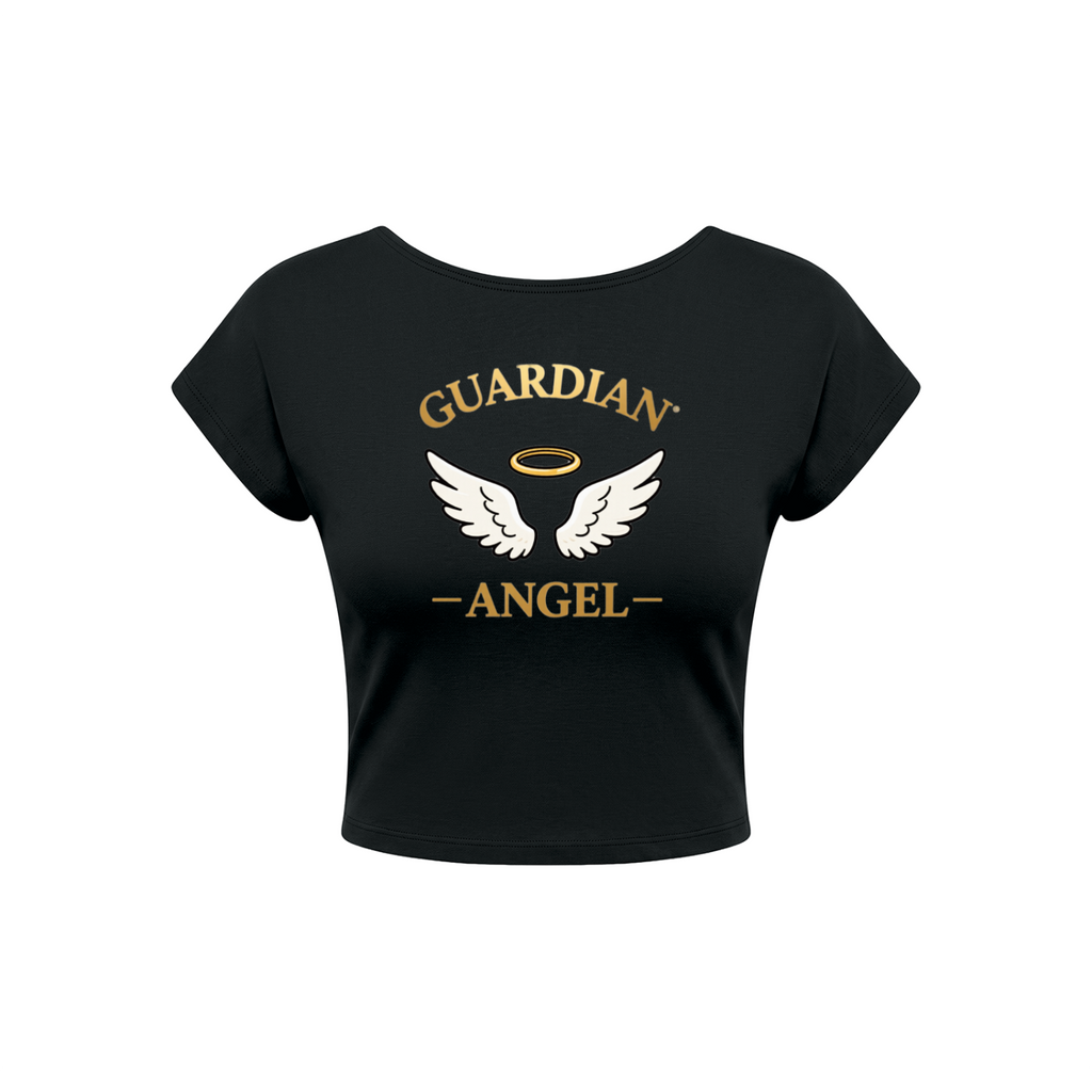 Guardian Angel Women's Open-Back T-Shirt - Black front 3D mockup