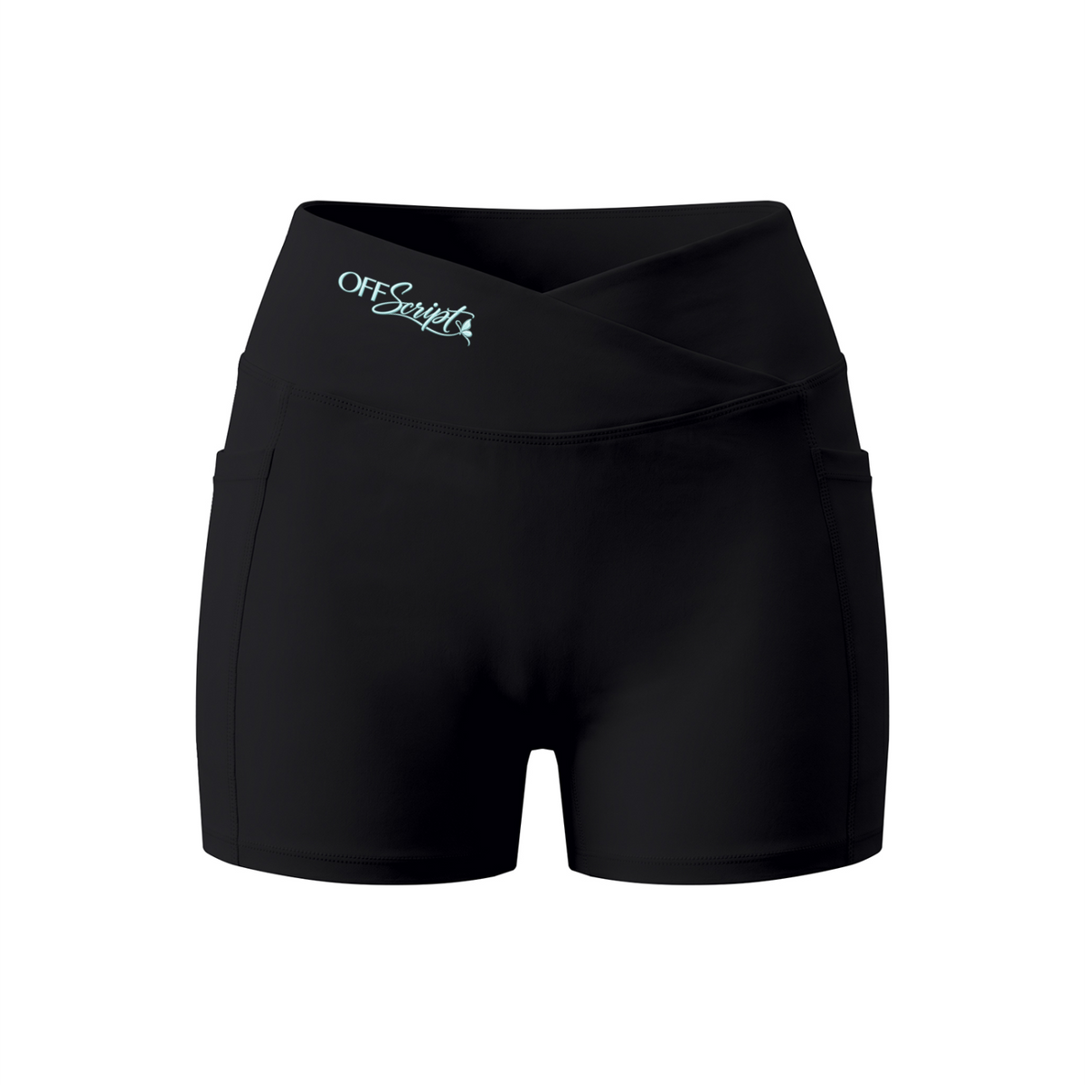 Women’s High Rise Pocket Yoga Shorts - Black - front 3D mockup