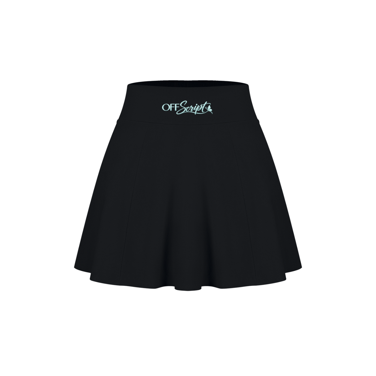 Off Script Women’s Pleated A-Line Tennis Skirt - Black front 3D mockup