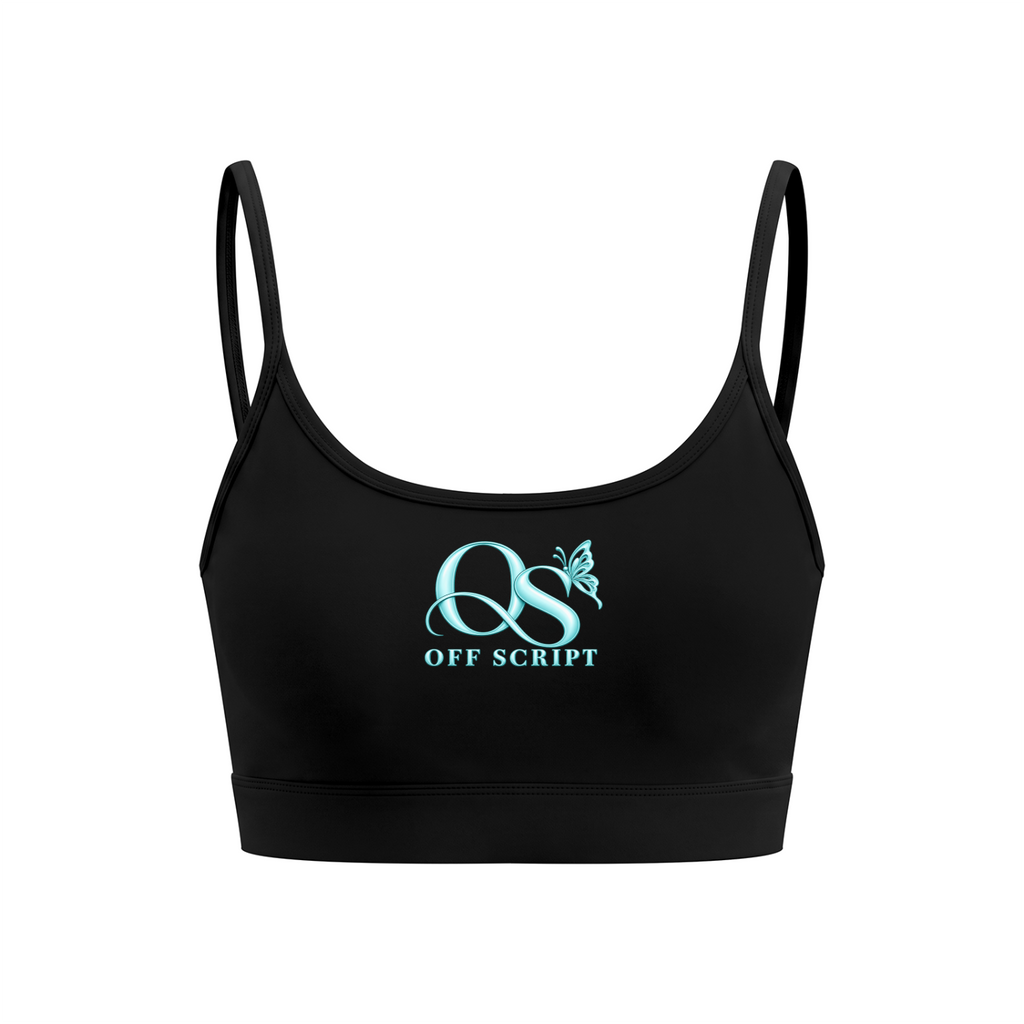 Off Script Women’s Solid U-Neck Sports Bra - Black - front mockup