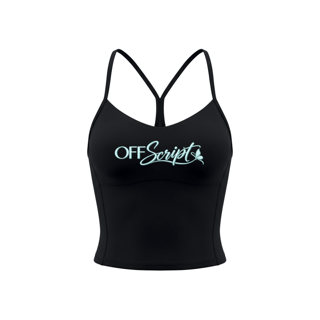 Off Script Women’s Solid Color Yoga Sports Bra - Black - front mockup