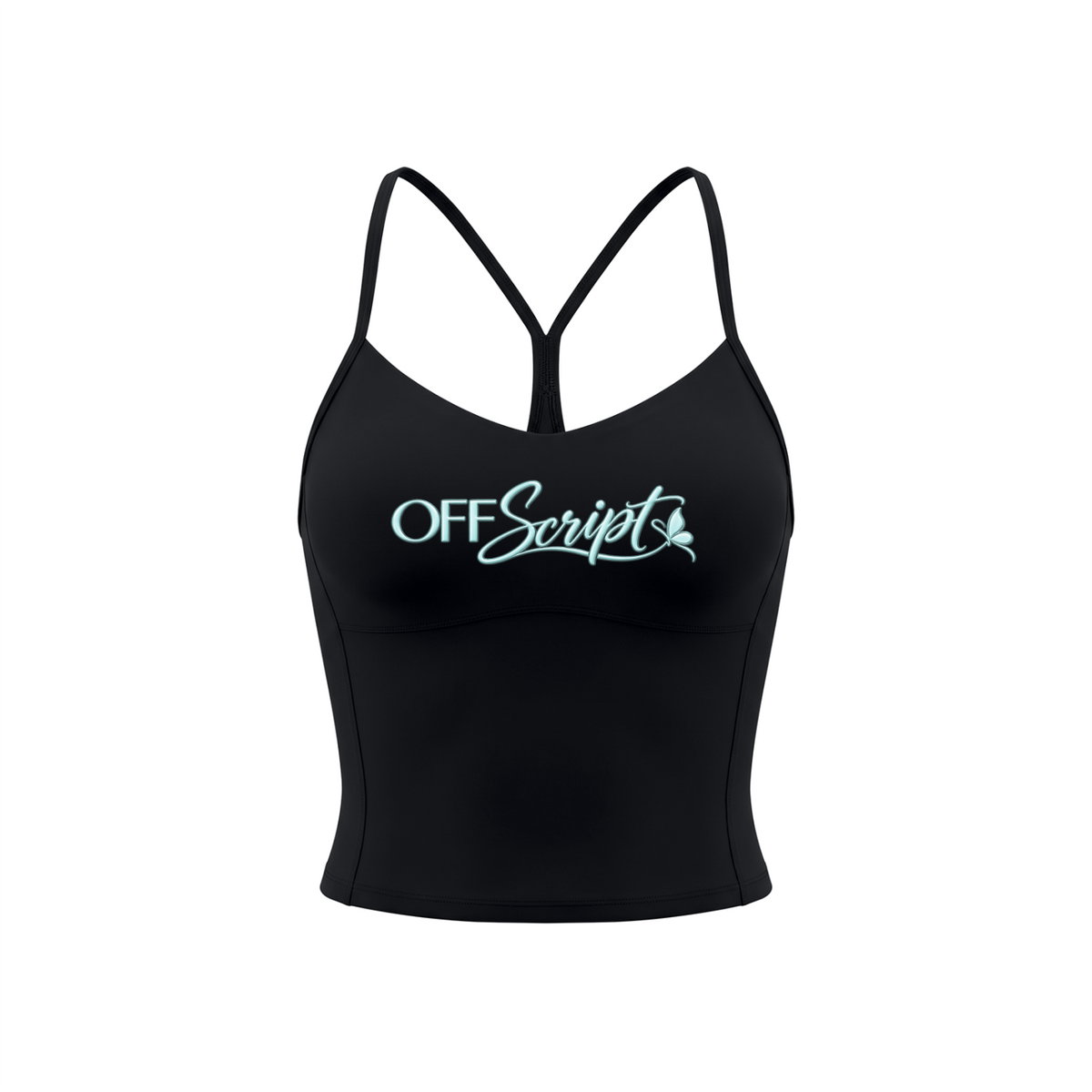 Off Script Women’s Solid Color Yoga Sports Bra - Black - front mockup